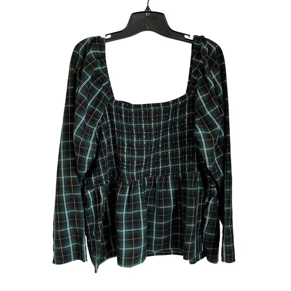 Old Navy Smocked Green Tartan Plaid Long Sleeve Blouse Size XXL - Picture 2 of 8